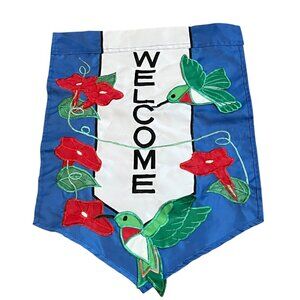 Welcome Garden Flag With Hummingbird & Flower Design